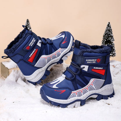 Kids Snow Boots Winter Fashion High Top Warm Plush Comfortable Anti Slip Stable Walking Shoes Boys Outdoor Sneakers Size 30-40