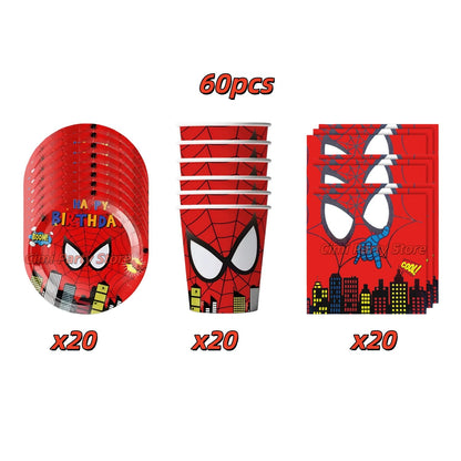 Mask Spider Hero Birthday Party Supplies Tableware Kit Plates Cups Tablecloth Backdrop Balloons Kids Party Decorations Favors