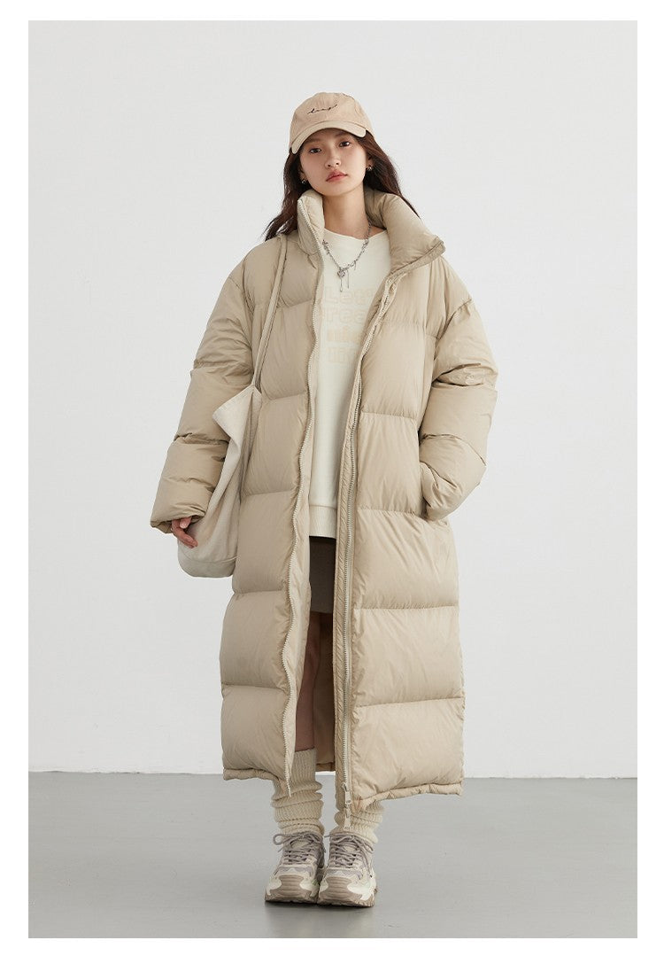 CHIC VEN Women Down Coats Loose Thick Stand-up Collar New Long Thick Down Jacket 80 White Duck Down Female Outerwear Winter 2024