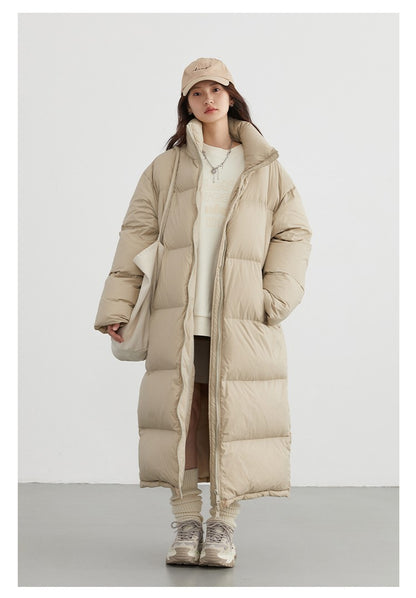 CHIC VEN Women Down Coats Loose Thick Stand-up Collar New Long Thick Down Jacket 80 White Duck Down Female Outerwear Winter 2024