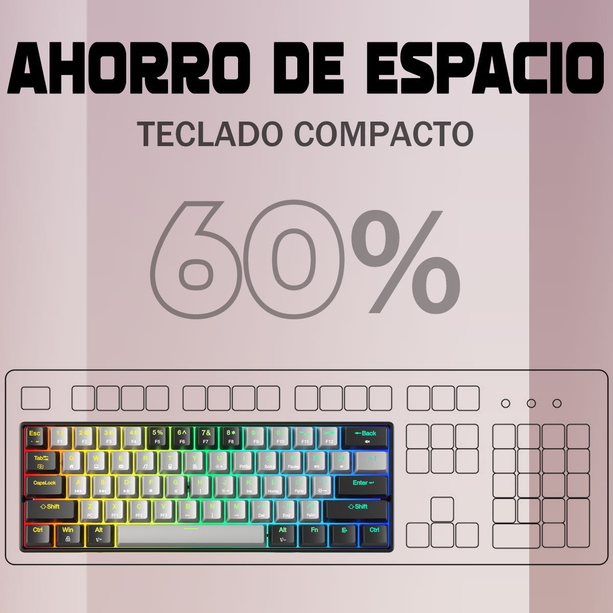 HUO JI Portable 60% Mechanical Gaming Keyboard,RGB LED Backlit Compact 61 Keys Mini Wired Office Red Switch Windows Laptop PC -