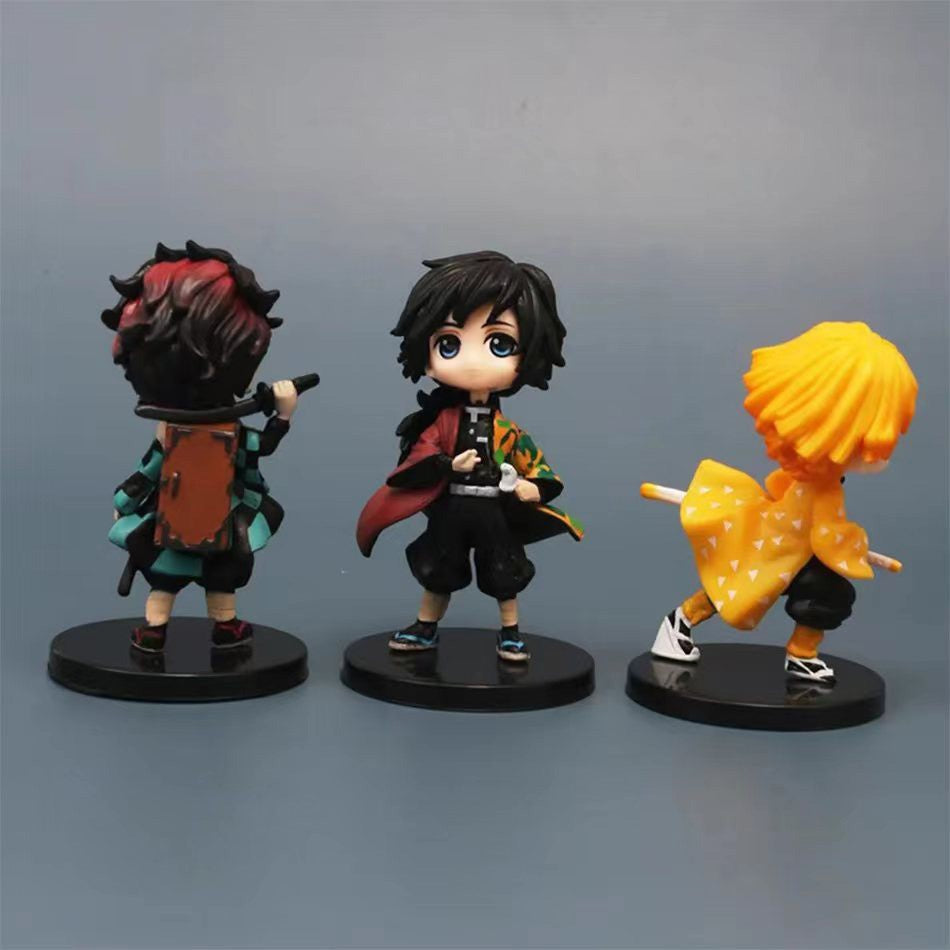6 unidades Anime Demon Slayer Boneco Nezuko Tanjirou Zenitsu Inosuke Kyoujurou Giyuu Kawaii Qposket Boneco PVC Modelo Brinquedo Presente Colecionável