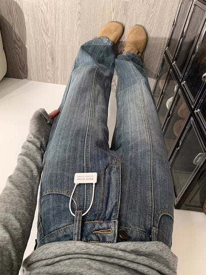 Retro Textured Wide Leg Denim Jeans Loose Drapey Straight Long Trousers for Women High Waist Casual Sle Spring Season