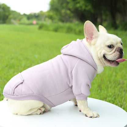 Roupas de Cachorro Fashion Outono e Inverno Roupas para Pequenos Pets Espessamento Quente Cor Sólida Moletom de Duas Pernas com Capuz Produtos Casuais para Pets