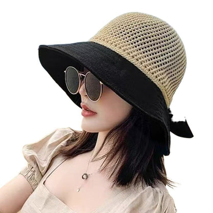 Summer Women Bucket Hat Anti-UV Sun Hats Soft Portable Wide Brim Outdoor Beach Hat Panama Cap With Storage Bag