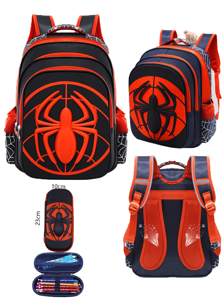 Mochila de Aranha+Estojo para Lápis para Meninos, Mochila Escolar Infantil para Ensino Fundamental, Mochila Cartoon Impermeável para Primária