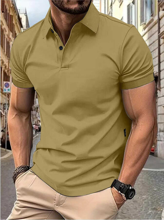 Men's short sleeve Solid color short sleeve daily casual lapel casual short sleeve button down T-shirt casual top for men