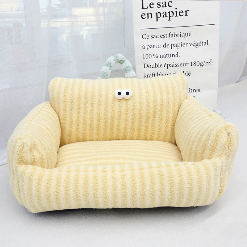 Sofá para Cães e Gatos Cartoon Sle Pet Bed Couch, Série Olhos Grandes, Travesseiro de Uso Diário Outono Inverno, Design de Sofá, Ninho para Pets, Nova Chegada