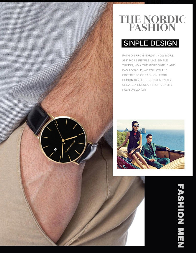 Classic Bauhaus Design Men Watch Dark Blue  Japan Quartz Waterproof Stainless Steel Fashion Business Calendar Ultra Thin Watches