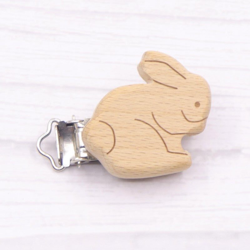 5pcs 30mm Laser Patern Metal Steel Round Beech Wood Clips Baby Teethers Toys Pacifier Chain Holder Making