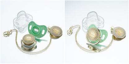 Miyocar Bling Custom Pure Green Pacifiers Bring 3 Replacement Silicone Teat Include All Size for Boy Girl Baby Shower Gift