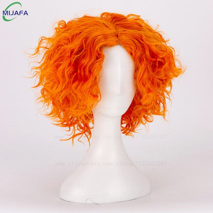 Peruca de Cabelo Curto Cacheado de Alta Qualidade do Chapeleiro Maluco Alice no País das Maravilhas, Laranja, Resistente ao Calor, Sintética, para Anime + Touca de Peruca