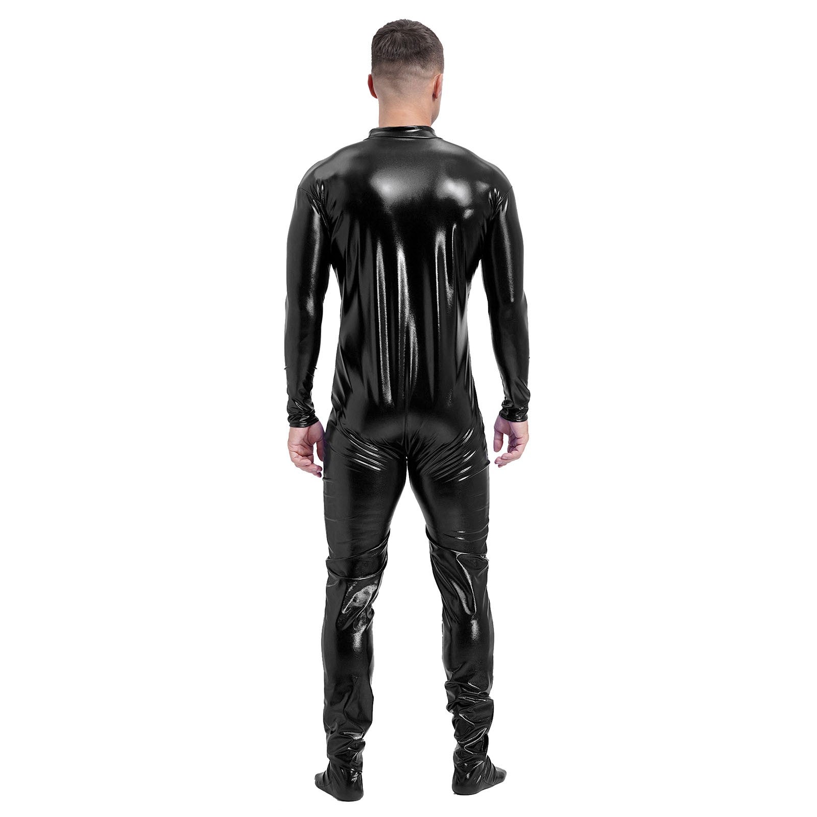 Men's Shiny Metallic Zentai Dress-up Jumpsuit Cosplay Costume Performance Stage Disco Clubwear Full Body Unitard Tights Leotard