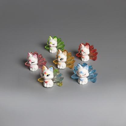 1/6Pcs Cute 9 Tailed Fox Resin Figurine, Kawaii Fantasy Miniature Mythical Fox Animal Decor for Desk Shelf Car Collectible Gift