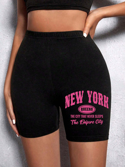 Summer Womens Sports Shorts  New York The Emipure City Letter Printing Fitness Short Pantsstretch Thin Soft Female Sport Swear