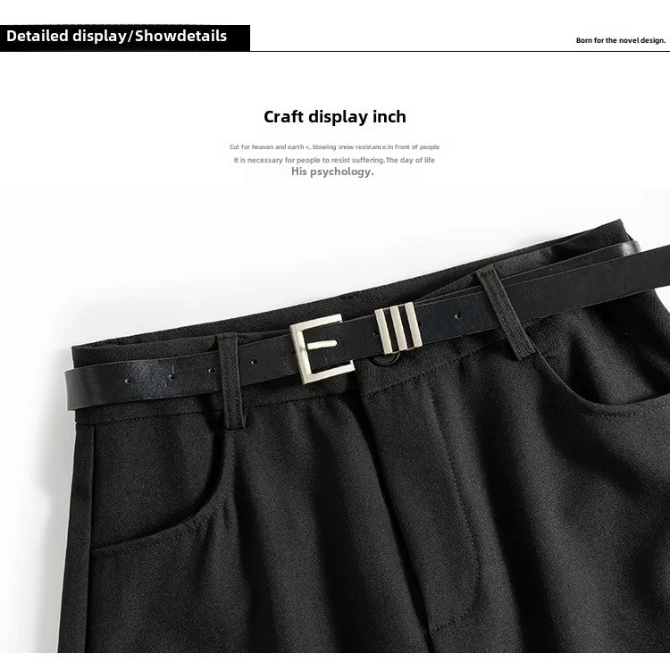 Grey High-waisted A- line Skirt Half Dress Petite Long Dress Autumn/winter For Women Side Slit Workwear