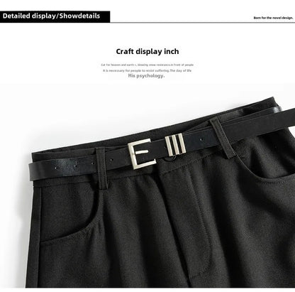 Grey High-waisted A- line Skirt Half Dress Petite Long Dress Autumn/winter For Women Side Slit Workwear