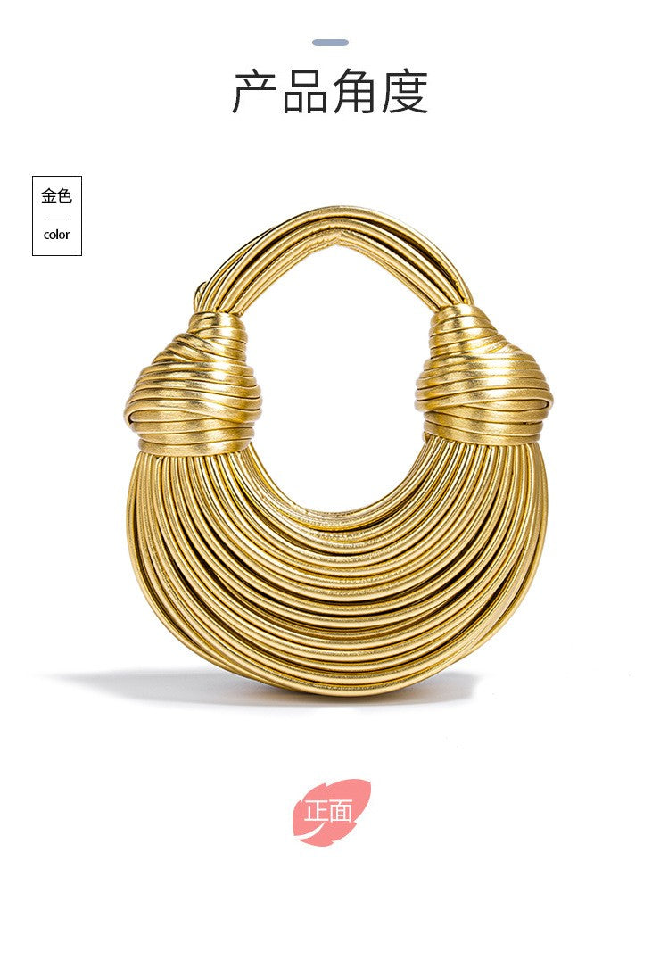 2024 New Gold Handbags for Women Luxury Designer Brand Handwoven Noodle Bags Rope Knotted Evening Clutch Underarm Dumpling Bag