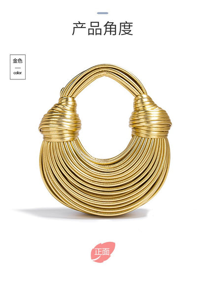 2024 New Gold Handbags for Women Luxury Designer Brand Handwoven Noodle Bags Rope Knotted Evening Clutch Underarm Dumpling Bag