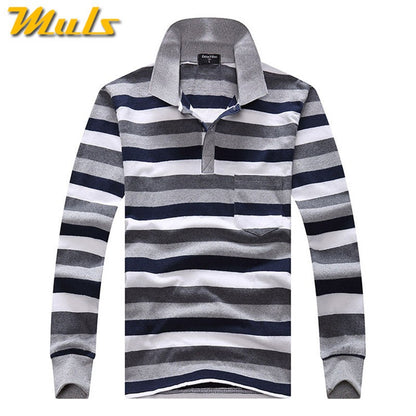 Cotton Polos Men Long Sleeve Mens Polo Shirt Spring Autumn Striped Male Polo Dress Classic Business 2018 Father Gift Drop Ship