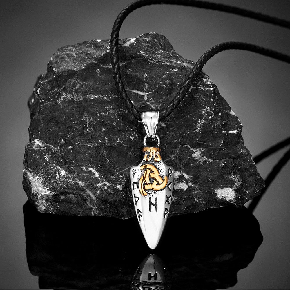 Colar de Runas Nórdicas Lança de Odin Gungnir Masculino Dourado Aço Inoxidável Pingente Ponta de Flecha Valknut Talismã Joias Vikings Masculinas