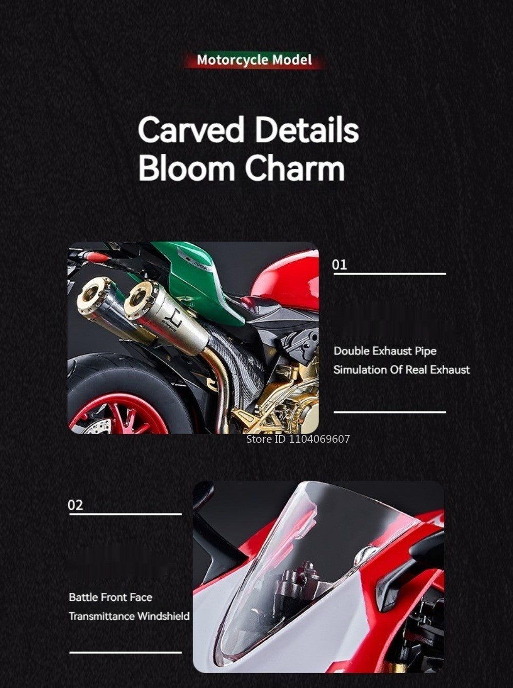 Modelos de motocicleta em miniatura 1:9 Scale 1299 V4S Brinquedos de motocicleta de liga leve com som, luz e absorção de choque, motocicletas de ornamento para presentes infantis