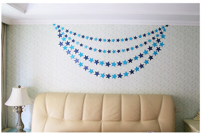 4M Paper Glitter Gold Blue Moon Star String Garland Hanging Banner Wall Party Decorations for Eid Mubarak Wedding DIY Decoration
