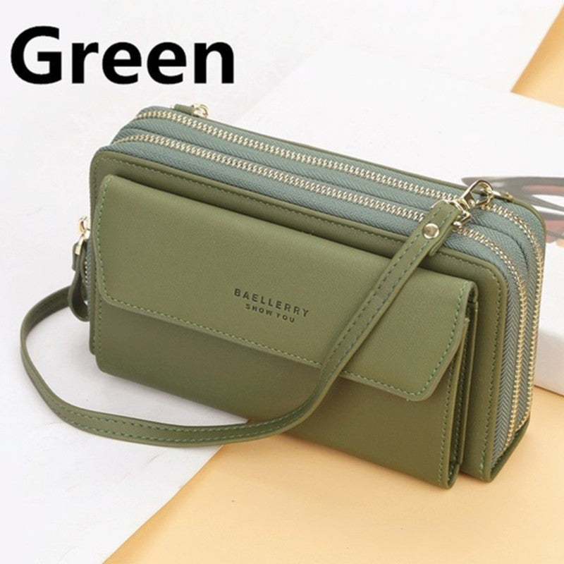 Women Long Wallet Korean Version Crossbody Bag Double Zipper Large Capacity Clutch Bag Shoulder Handbag Female Mobile Phone Bag