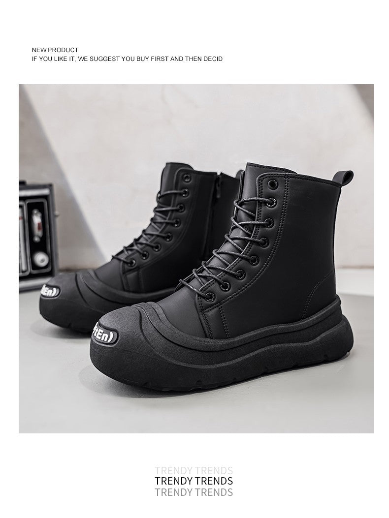 Large-size Autumn High-top Versatile Black Shoes, Men's Outdoor Anti-slip and Wear-resistant Casual Leather Boots