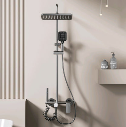 Household Aluminum Shower System Set Multifunction Rotary Knob Hot and Cold Water Pressurize Bathroom Gunmetal Gray Shower Set