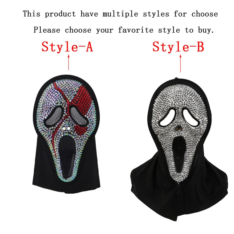 Cosplay Unique Bleed Bloody With Diamond-Studded Ghost Scream Mask Full Face Head Cover Halloween Carnival Party Costume Props