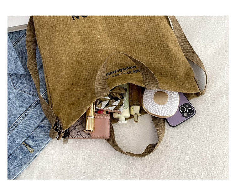 Japanese Canvas Men's and Women's Simple Cross-body Bag Wash Canvas Thick Handbag Large Capacity Arts Students Package Satchel