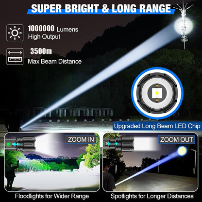 2025 Powerful LED Flashlight Super Bright Rechargeable Lamp Portable Ultra Power Torch Outdoor Emergency Camping Lantern