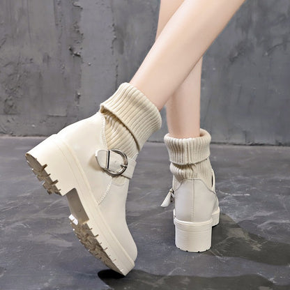 2025 Women's Shoes Luxury Chelsea Boot Women Leather Boot Chunky Winter Shoe Platform Ankle Boots Thick Heel Brand Designer