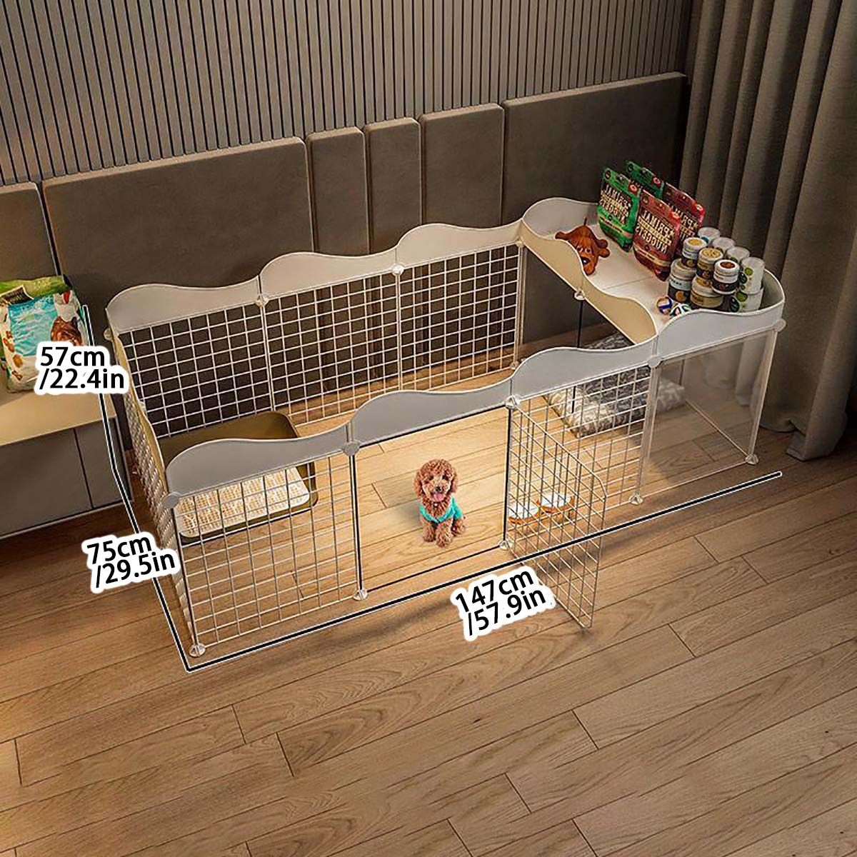 Cerca para cães de estimação Casa Canil Interno para cães pequenos Cerca de isolamento Teddy com área de banheiro gaiola para cães