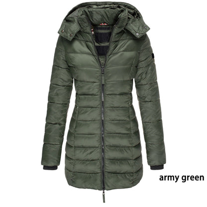 Winter Jackets for Women Zipper Hooded Cotton Padded Jackets Long Sleeve Warm Coat Slim Parka Female Portable Outwear