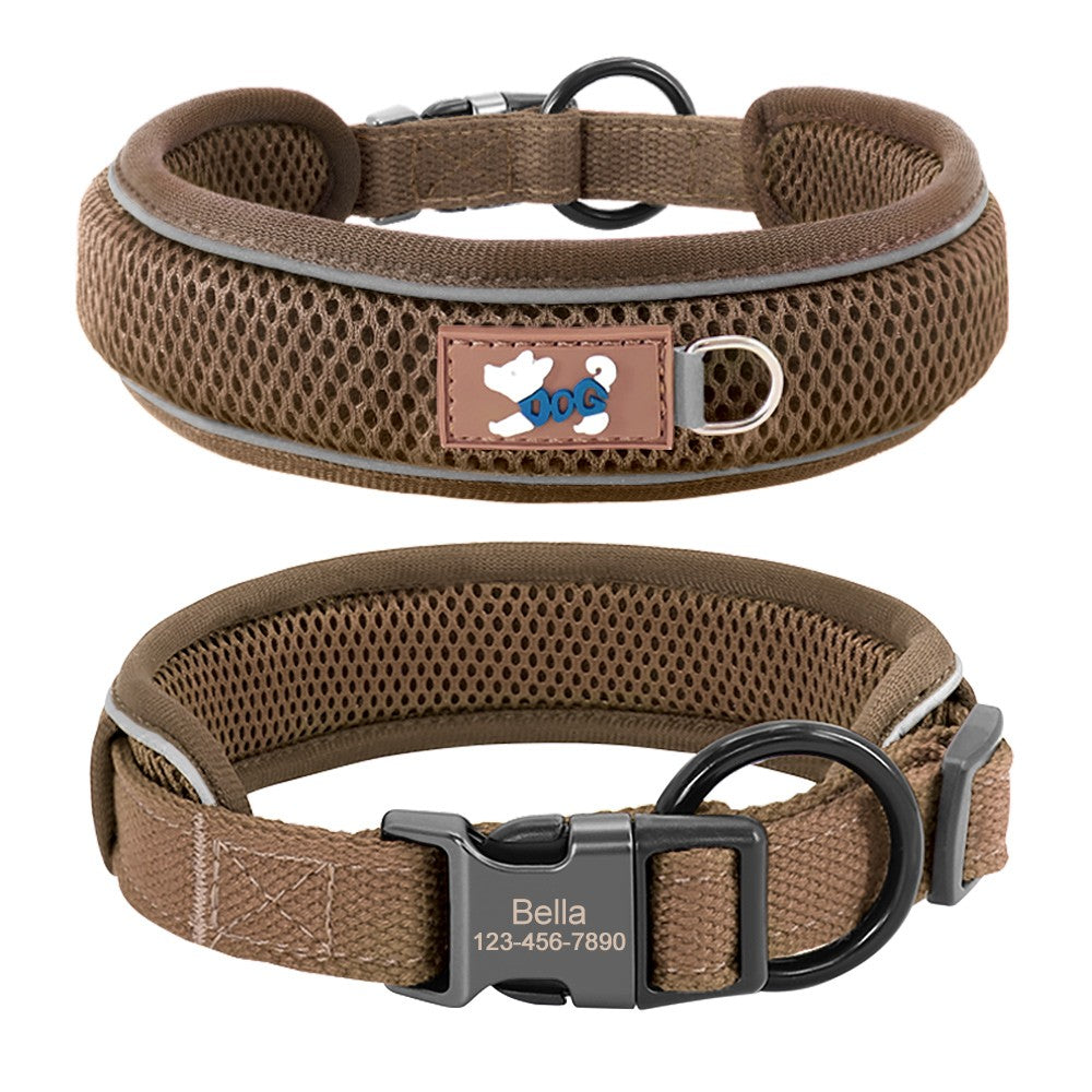 Coleira Personalizada Para Cães, Malha Respirável, Coleiras Refletivas, Colar Durável Para Animais de Estimação Pequenos, Médios e Grandes, Gravura Gratuita