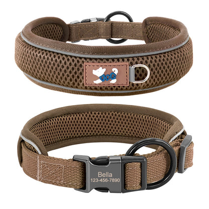 Coleira Personalizada Para Cães, Malha Respirável, Coleiras Refletivas, Colar Durável Para Animais de Estimação Pequenos, Médios e Grandes, Gravura Gratuita