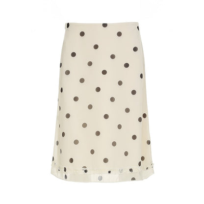 BIIKPIIK Casual Women Polka Dot Skirts Lettuce Trim Beige Elegant Midi Skirts St