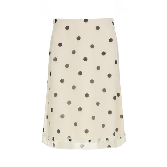 BIIKPIIK Casual Women Polka Dot Skirts Lettuce Trim Beige Elegant Midi Skirts St
