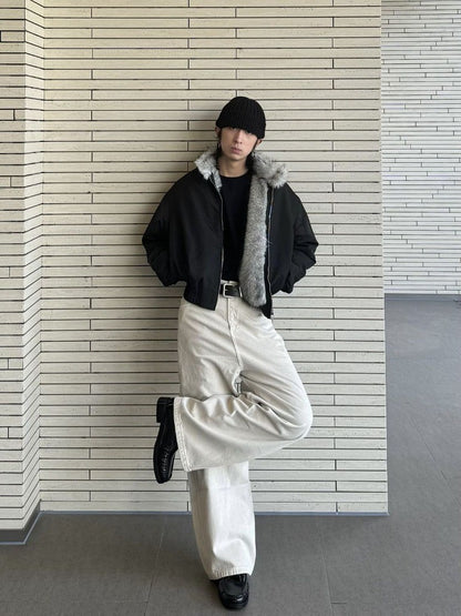 2025 Winter New Fashion Mountain Carving Imitation Wolf Fur Coat Men and Women Y2K Harajuku Hip-hop Pop Bomber Jacket Cleanfit