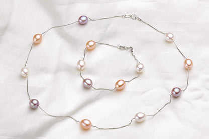 HENGSHENG Natural Pearl Necklace/Bracelet Jewelry Sets 925 Sterling Silver Chain with Freshwater Pearl Jewelry Gift for Women