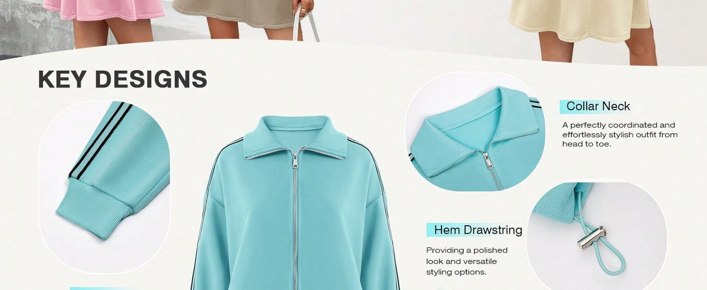 Y2K Co-Ords 2 Piece Sets Woman Quarter Zip Crop Top And Tennis Skort Outfit Casual Workout Lounge Wear Clothes Women Skirts Sets