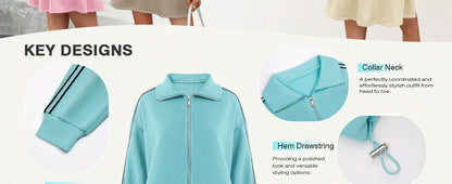 Y2K Co-Ords 2 Piece Sets Woman Quarter Zip Crop Top And Tennis Skort Outfit Casual Workout Lounge Wear Clothes Women Skirts Sets