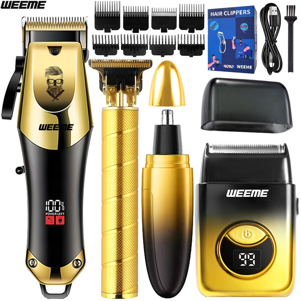 WEEME 4-in-1 Electric Hair Clipper Set for Men - Rechargeable Cordless Hair Trimmer Shaver Kit with Nose Ear Grooming Tools