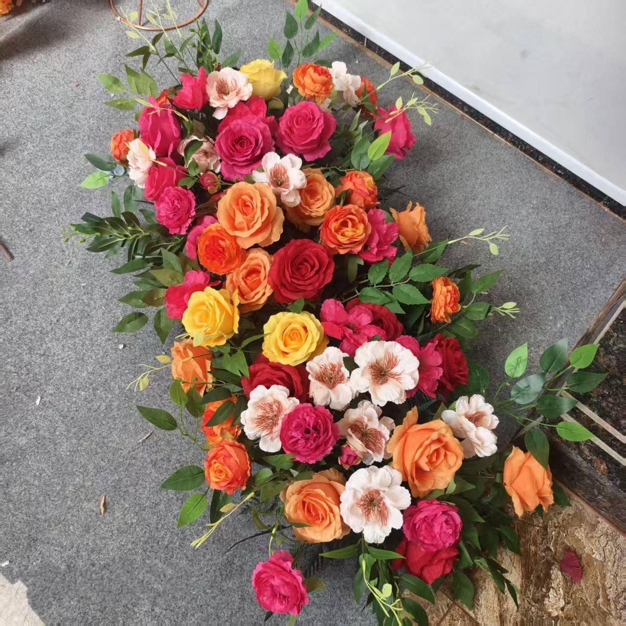 Luxury Artificial Flower Row Wedding Decoration Long Flower Runner Hang Flower Row Floral Backdrop Props Outdoor Party Decor