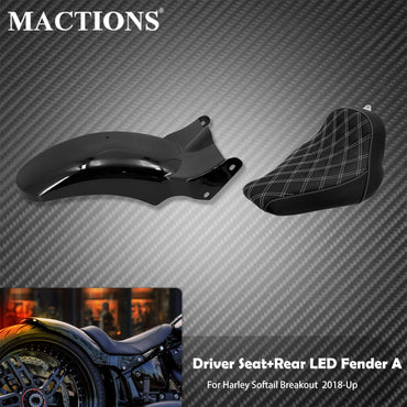 Motorcycle Driver Front Solo Seat With Rear LED Fender Light Mudguard Set For Harley Softail Breakout For Fat Boy FXDR 2018-2023