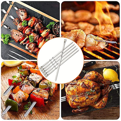 Wide BBQ Sticks BBQ Utensil Flat BBQ Fork Outdoor Camping Picnic Reusable Grill Sticks 6Pcs Stainless Steel Barbecue Skewer