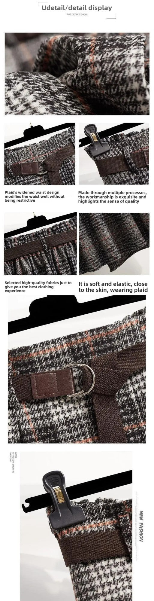 WoolenPlaid Irregular Large-Length Skirt New Spring-Autumn Vintage High-Waisted Slimming Medium-Length Women's Skirt