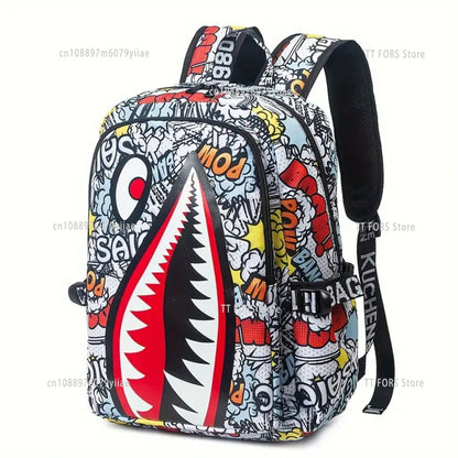 Mochila Infantil Estampa Tubarão Personalizada de Pano Oxford Impermeável Grande Capacidade Mochila Escolar Casual Presente para Crianças